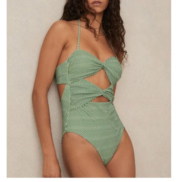 Reiss Other - Reiss Nelly Chequered Print Cut-Out Swimsuit  Green/White–Size 6–NWOT MSRP $235